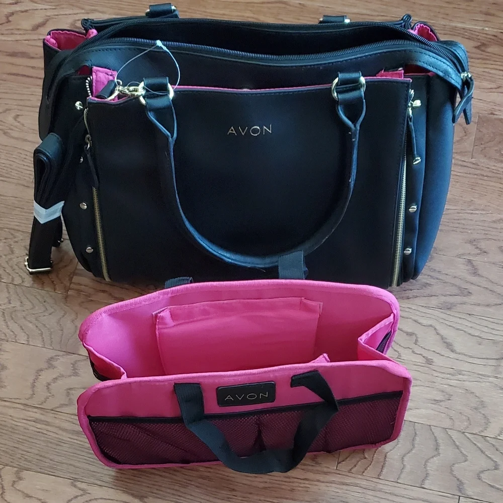 Avon Representative Consultant Black Tote-Pink Trim & Gold Accents 17 x 14